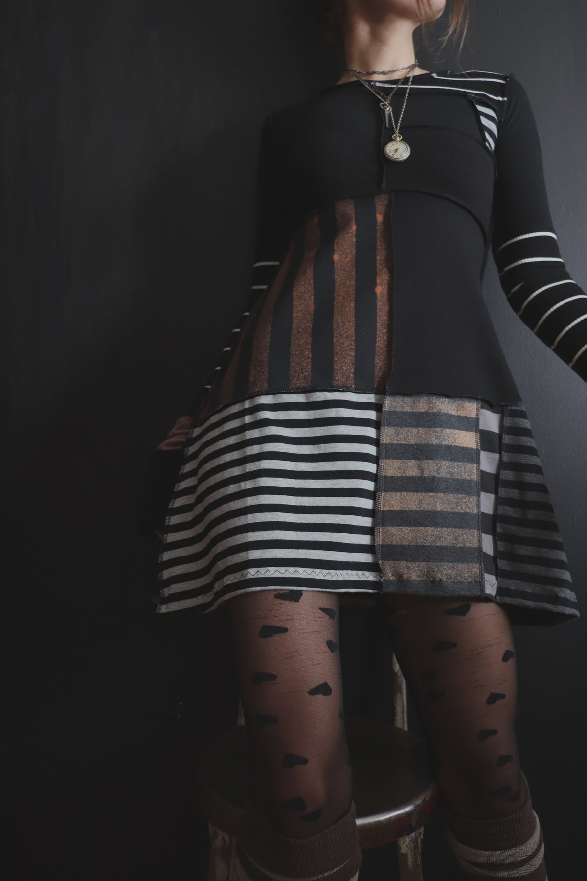 InThPaperTodayTalesOfWarAndOfWaste (S) Mod Mini Dress Long Sleeves Stripe Mix