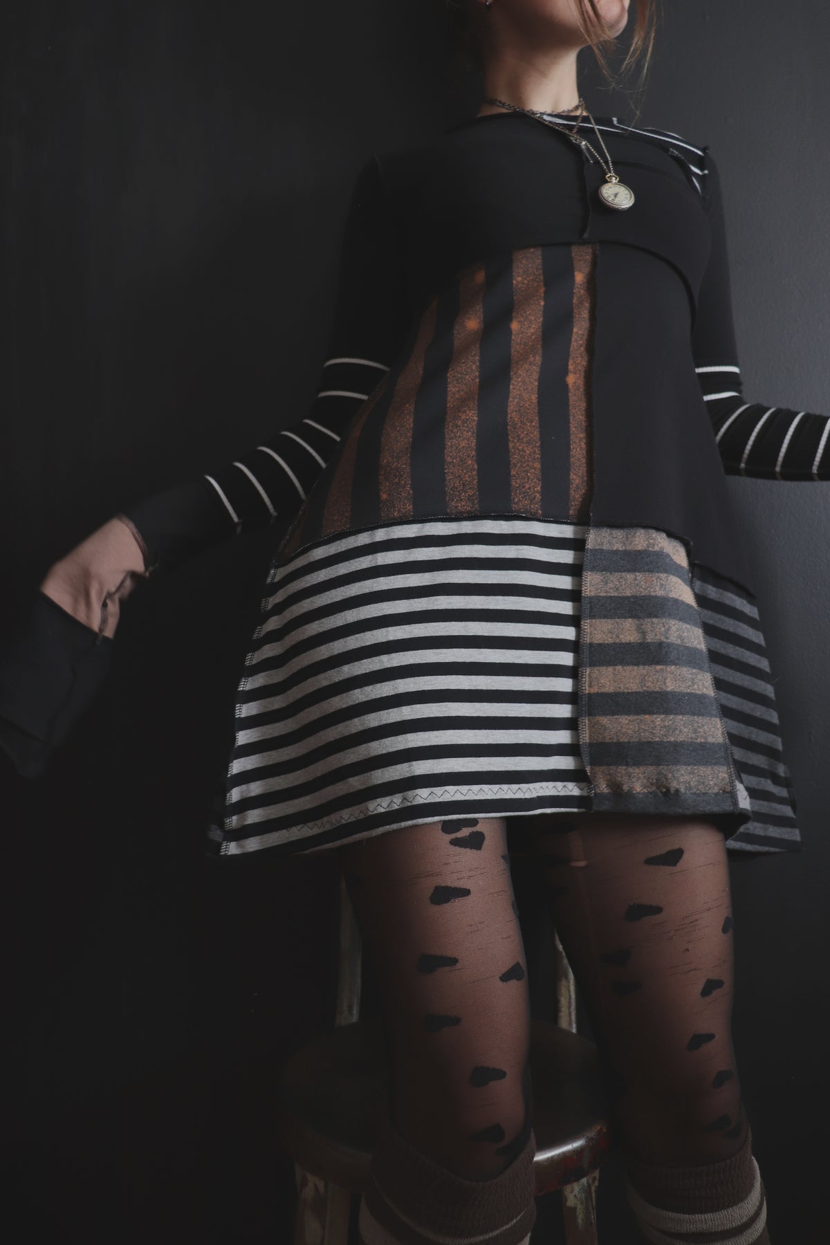 InThPaperTodayTalesOfWarAndOfWaste (S) Mod Mini Dress Long Sleeves Stripe Mix