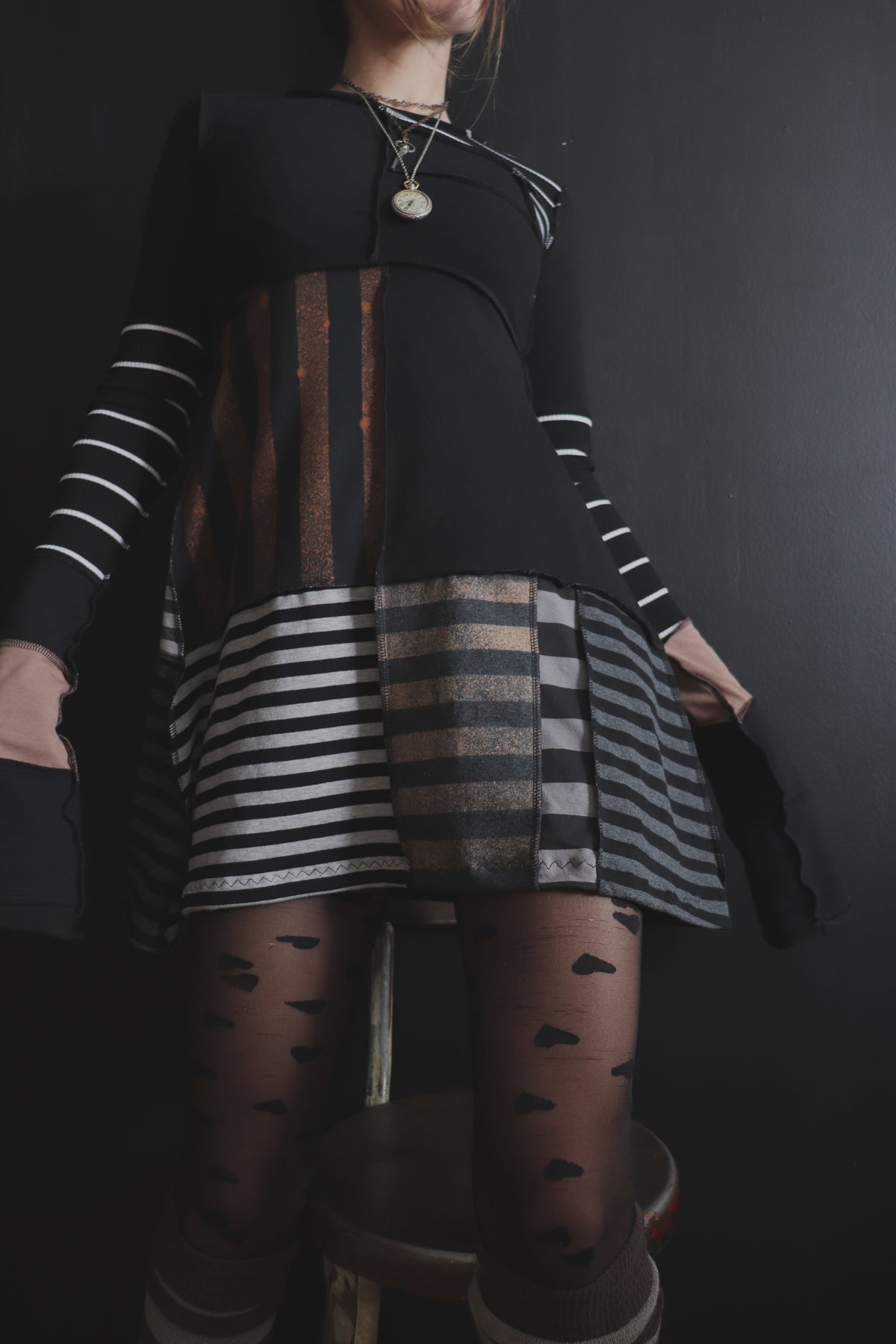 InThPaperTodayTalesOfWarAndOfWaste (S) Mod Mini Dress Long Sleeves Stripe Mix