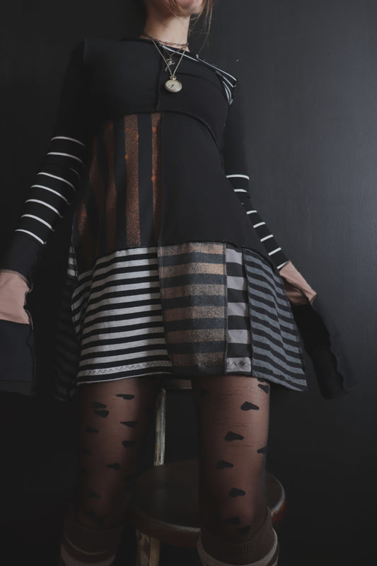 InThPaperTodayTalesOfWarAndOfWaste (S) Mod Mini Dress Long Sleeves Stripe Mix