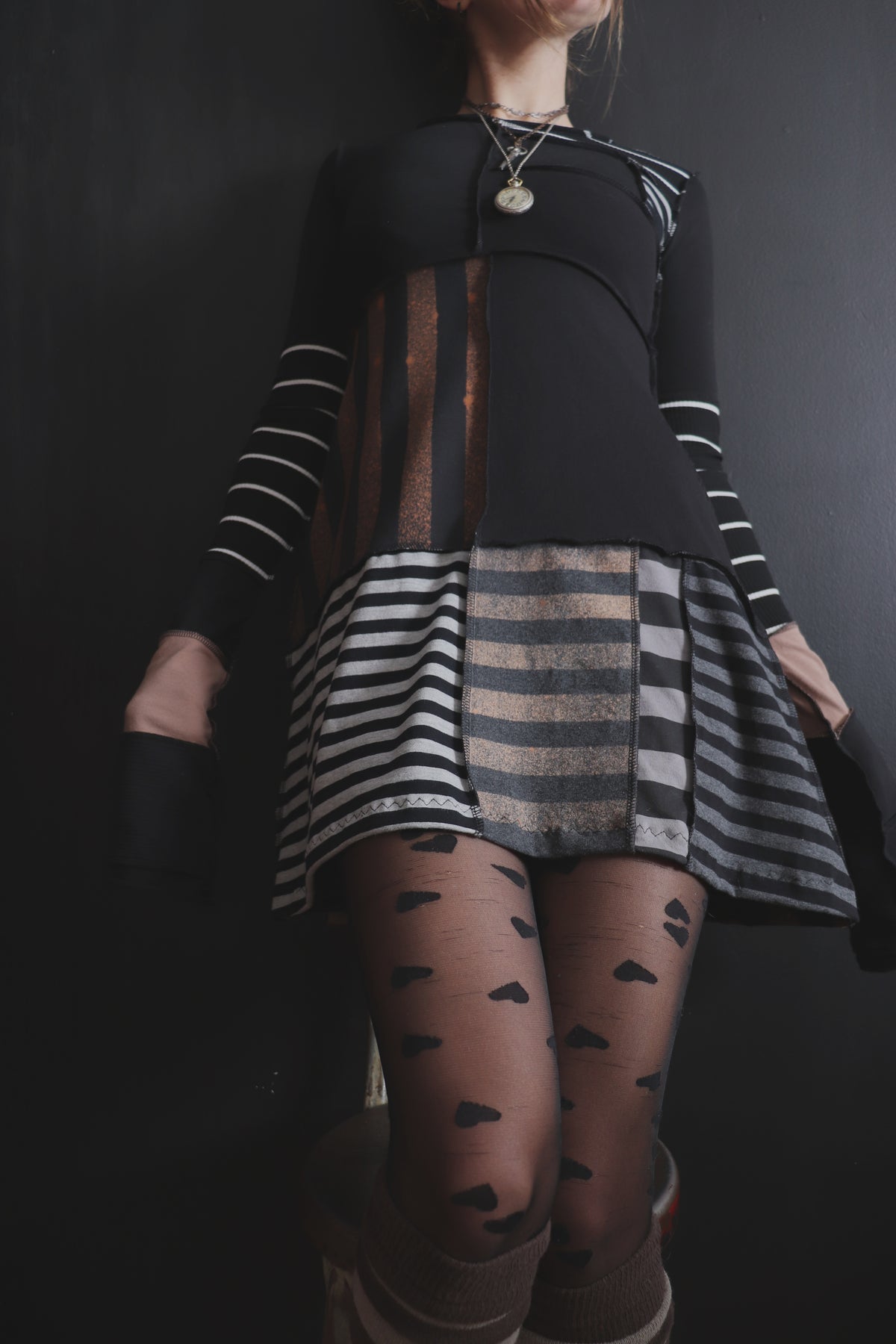 InThPaperTodayTalesOfWarAndOfWaste (S) Mod Mini Dress Long Sleeves Stripe Mix