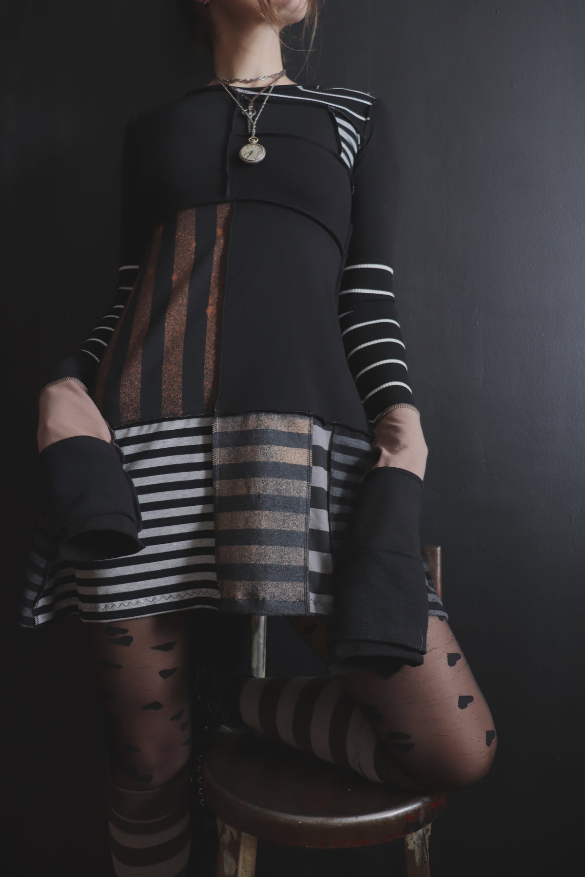 InThPaperTodayTalesOfWarAndOfWaste (S) Mod Mini Dress Long Sleeves Stripe Mix