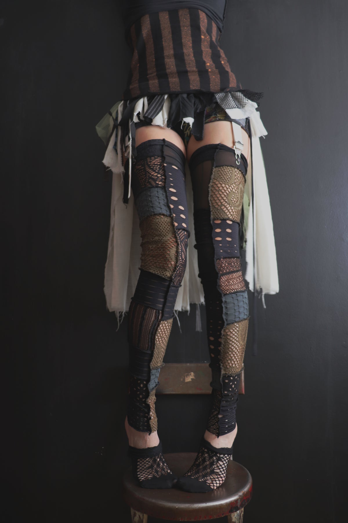 TheresABattleAheadManyBattleAreLost (One Size) Footless Thigh High Stockings Grunge Mix