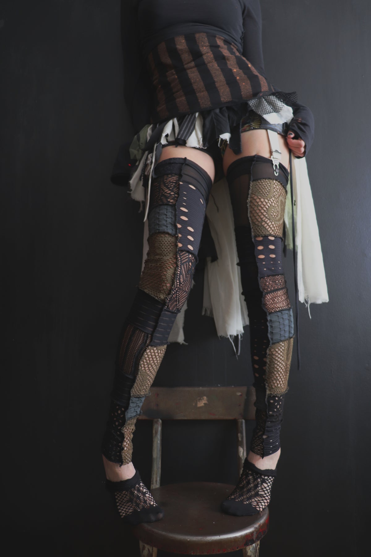 TheresABattleAheadManyBattleAreLost (One Size) Footless Thigh High Stockings Grunge Mix