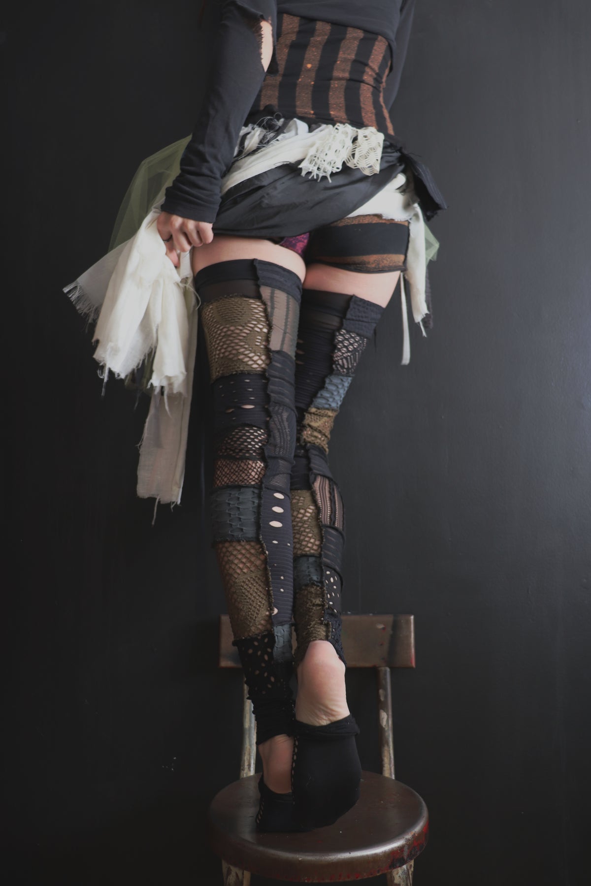 TheresABattleAheadManyBattleAreLost (One Size) Footless Thigh High Stockings Grunge Mix