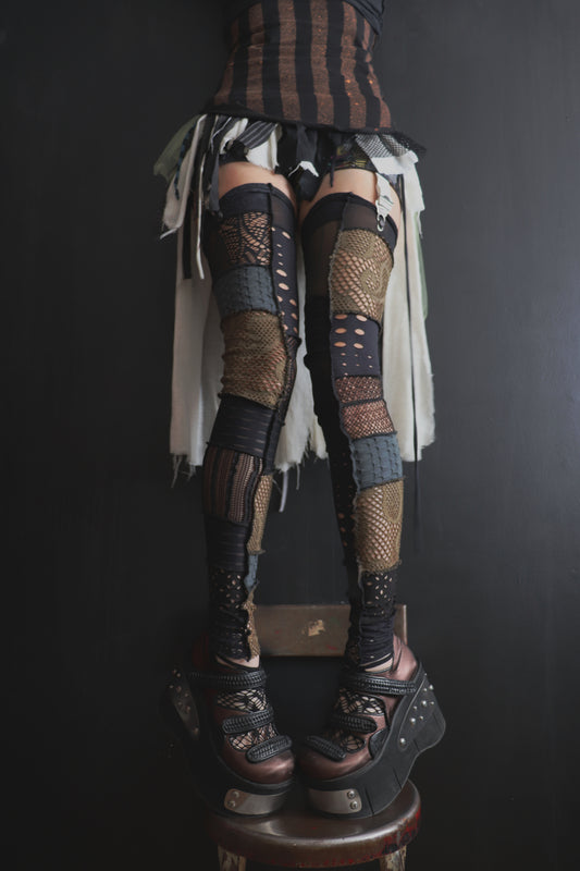 TheresABattleAheadManyBattleAreLost (One Size) Footless Thigh High Stockings Grunge Mix