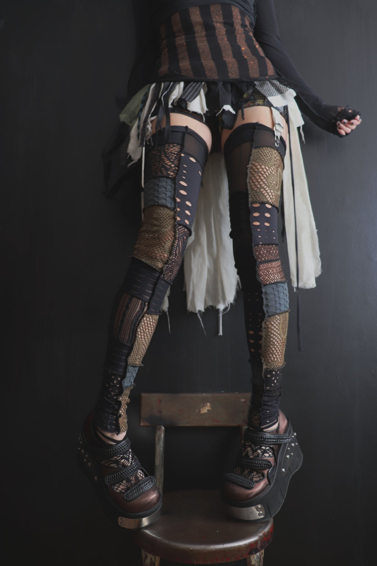 TheresABattleAheadManyBattleAreLost (One Size) Footless Thigh High Stockings Grunge Mix