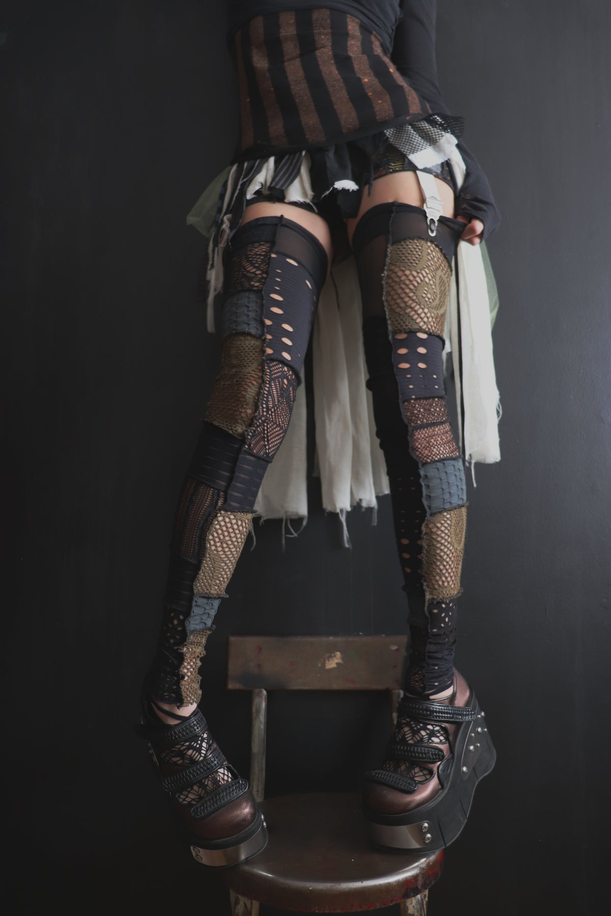 TheresABattleAheadManyBattleAreLost (One Size) Footless Thigh High Stockings Grunge Mix