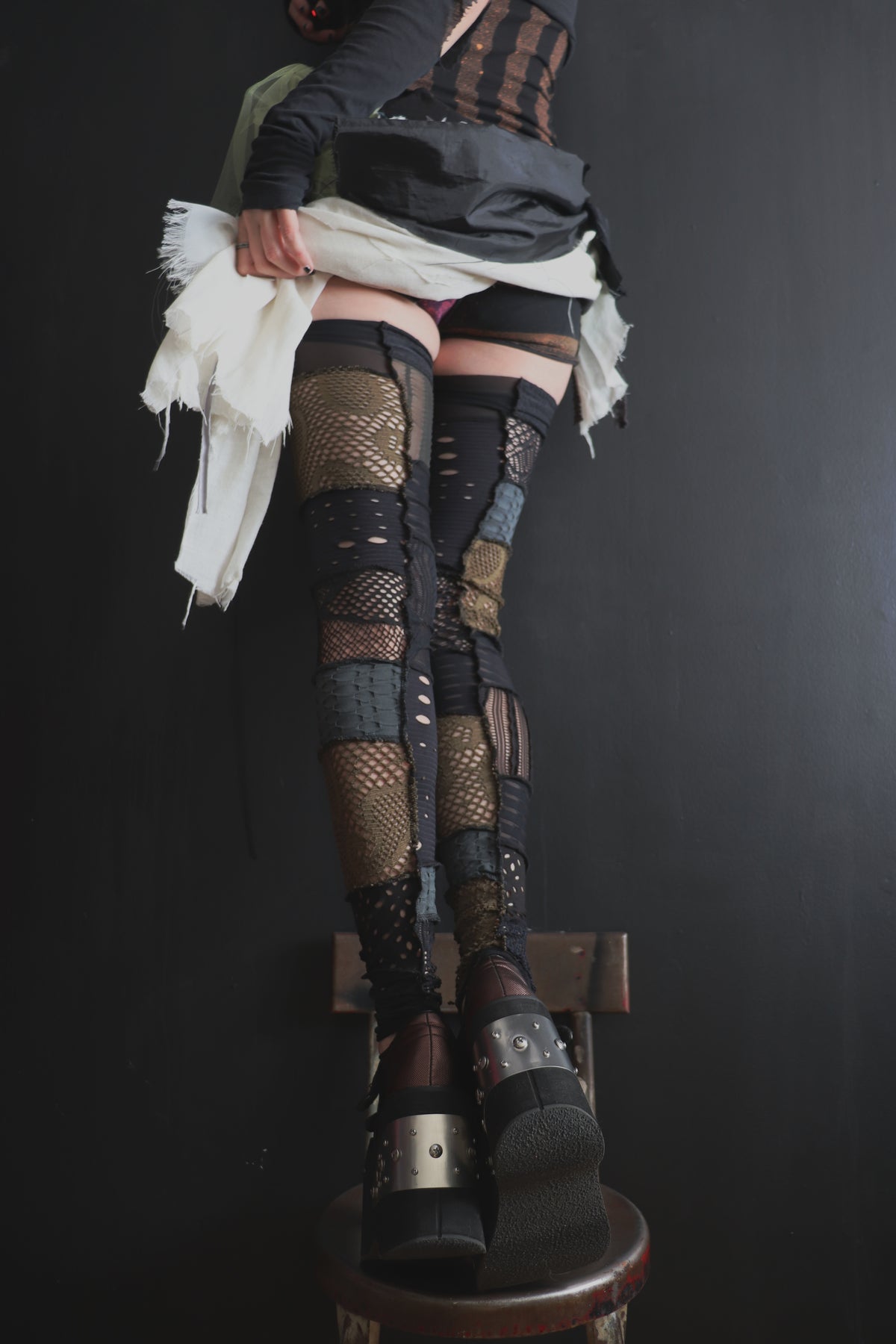 TheresABattleAheadManyBattleAreLost (One Size) Footless Thigh High Stockings Grunge Mix