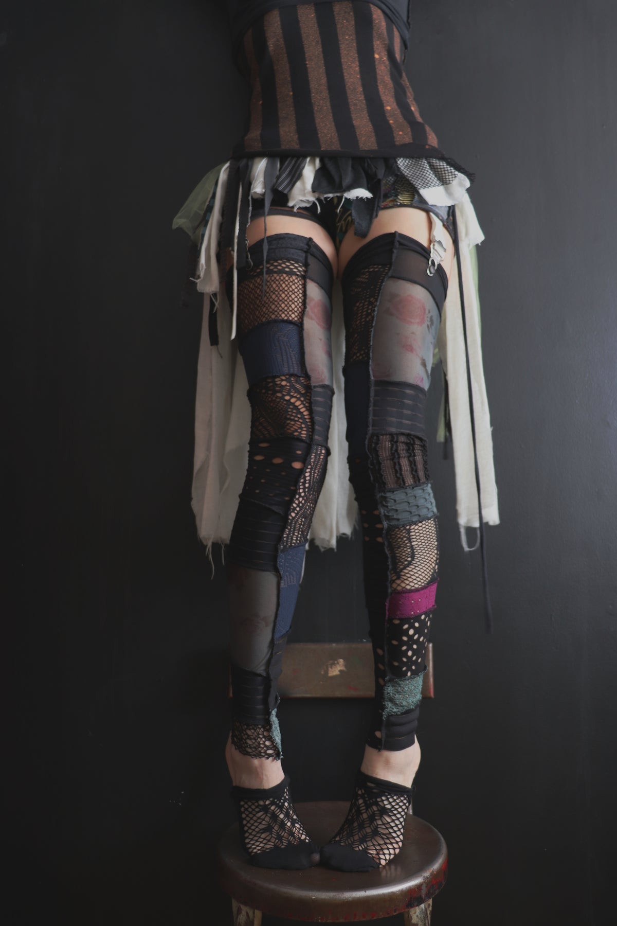 NeverSeeTheEndOfTheRoadWhileYoureTravellingWithMe (One Size) Footless Thigh High Stockings Moody Rose Mix