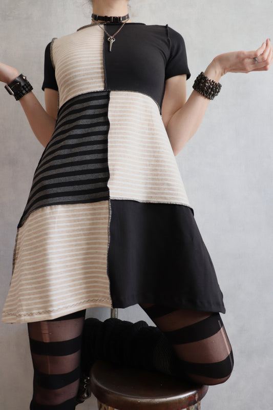 DreamsStayWithYou (S, XL) Mismatch Long Sleeve Mod Mini Dress Colourblock