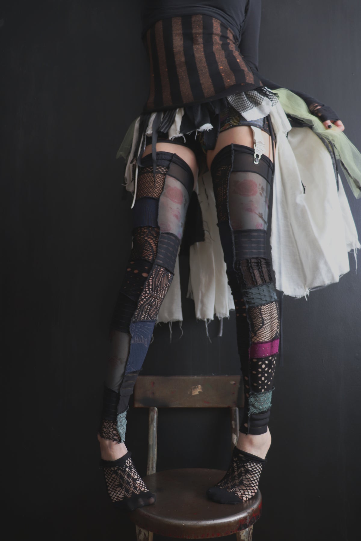 NeverSeeTheEndOfTheRoadWhileYoureTravellingWithMe (One Size) Footless Thigh High Stockings Moody Rose Mix