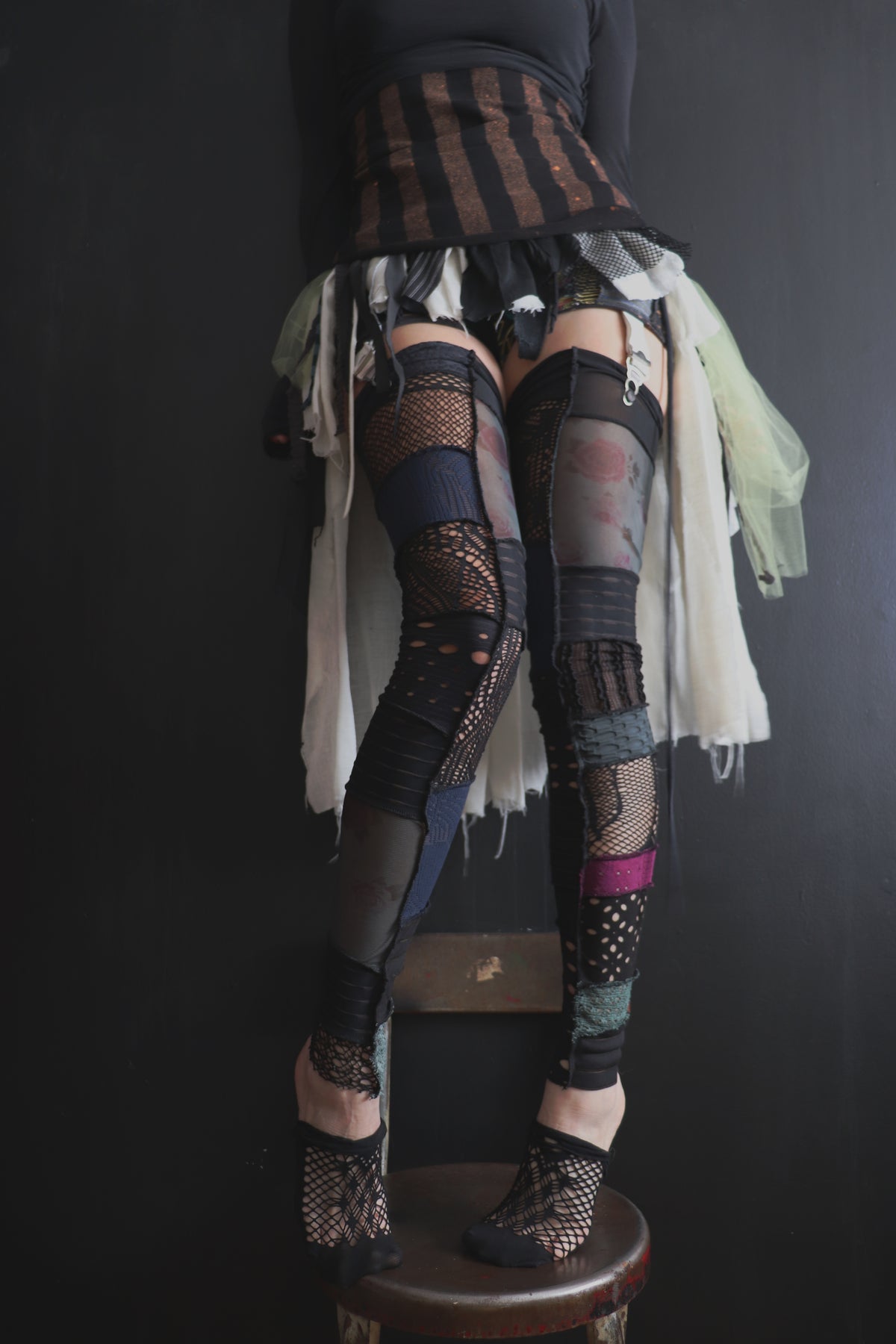 NeverSeeTheEndOfTheRoadWhileYoureTravellingWithMe (One Size) Footless Thigh High Stockings Moody Rose Mix