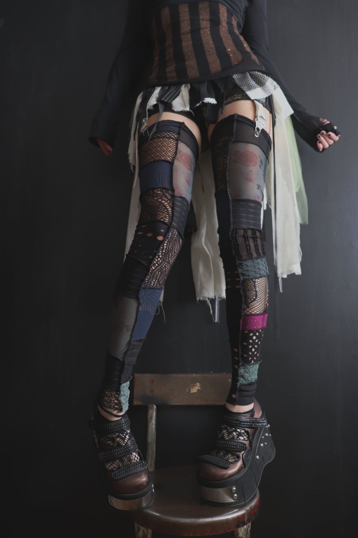 NeverSeeTheEndOfTheRoadWhileYoureTravellingWithMe (One Size) Footless Thigh High Stockings Moody Rose Mix