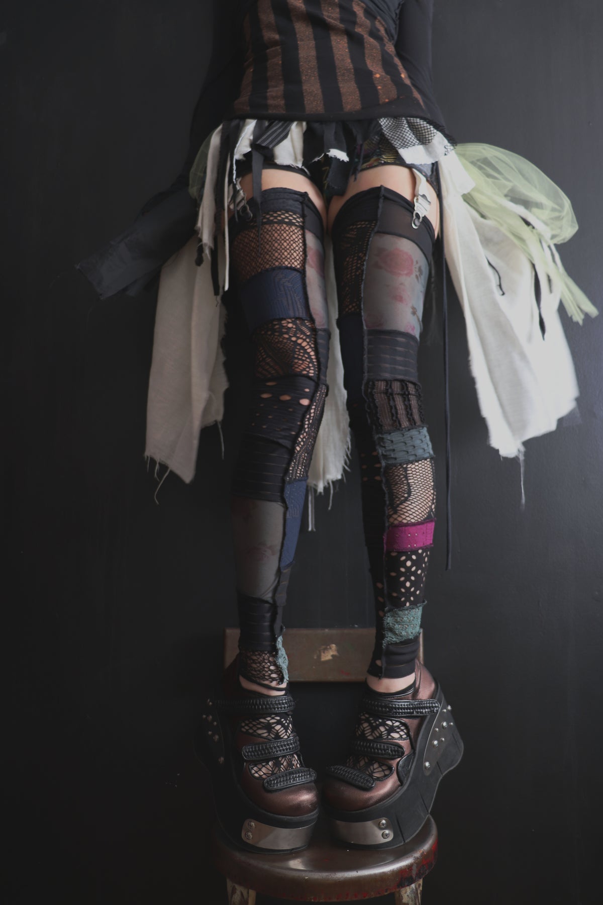 NeverSeeTheEndOfTheRoadWhileYoureTravellingWithMe (One Size) Footless Thigh High Stockings Moody Rose Mix