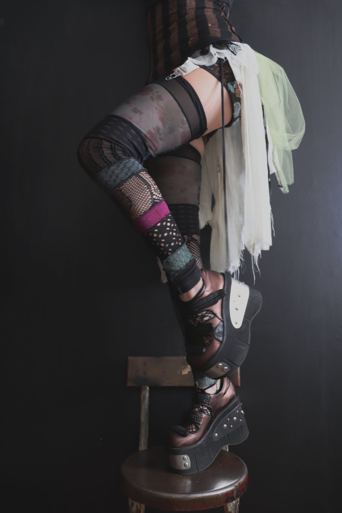 NeverSeeTheEndOfTheRoadWhileYoureTravellingWithMe (One Size) Footless Thigh High Stockings Moody Rose Mix