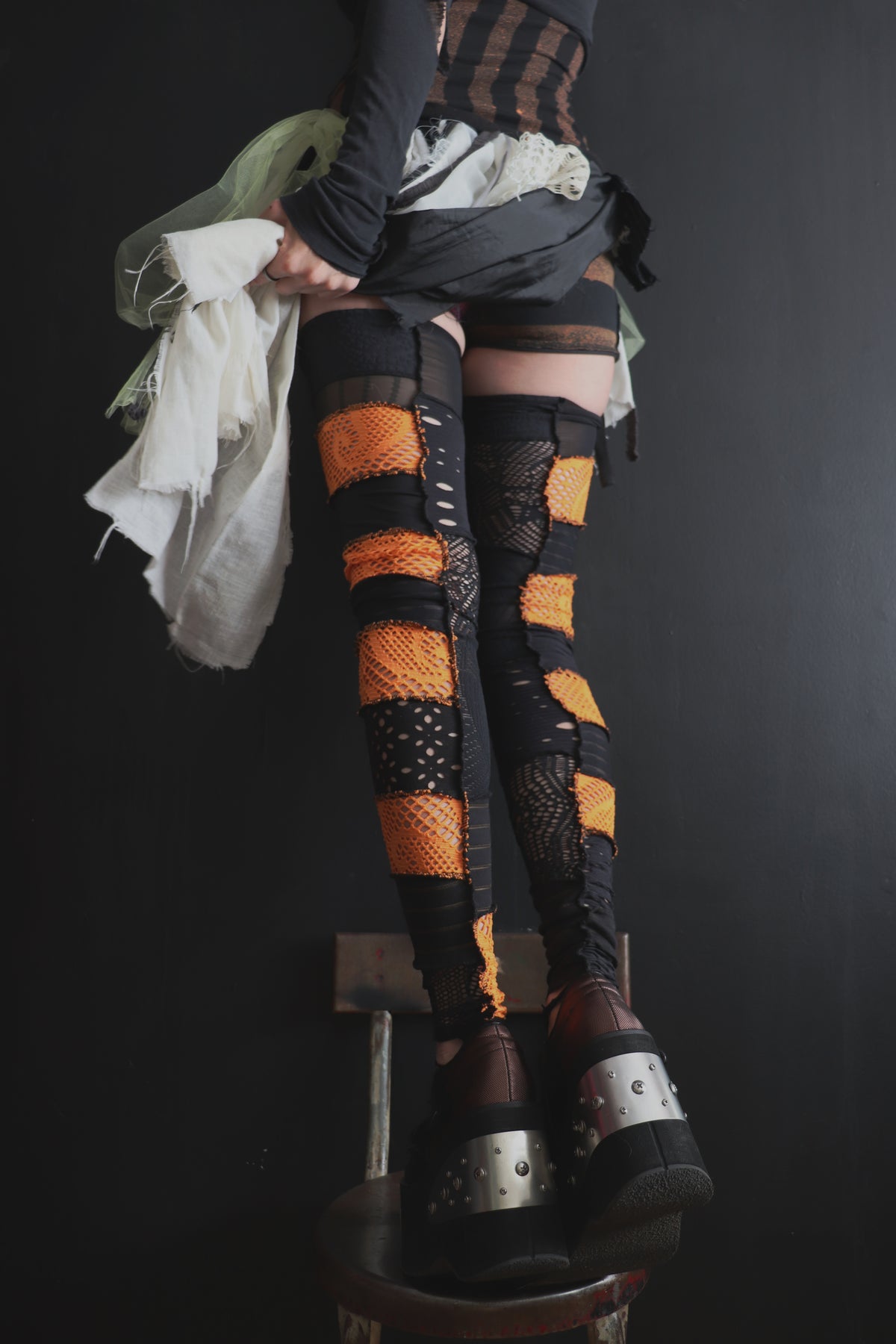 ToBuildAWallBetweenUs (One Size) Footless Thigh High Stockings Spooky Mix