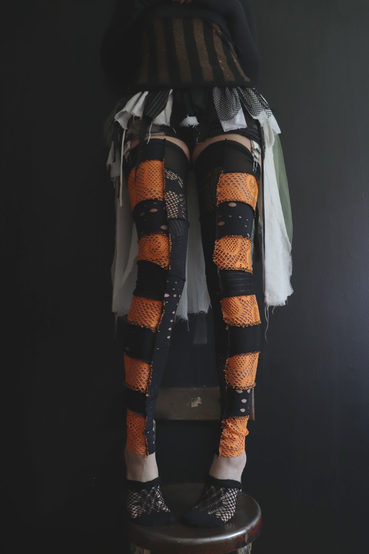 StayedUpTheWholeNight (One Size) Footless Thigh High Stockings Spooky Mix