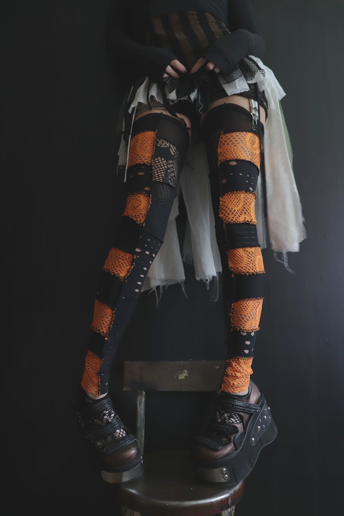 StayedUpTheWholeNight (One Size) Footless Thigh High Stockings Spooky Mix