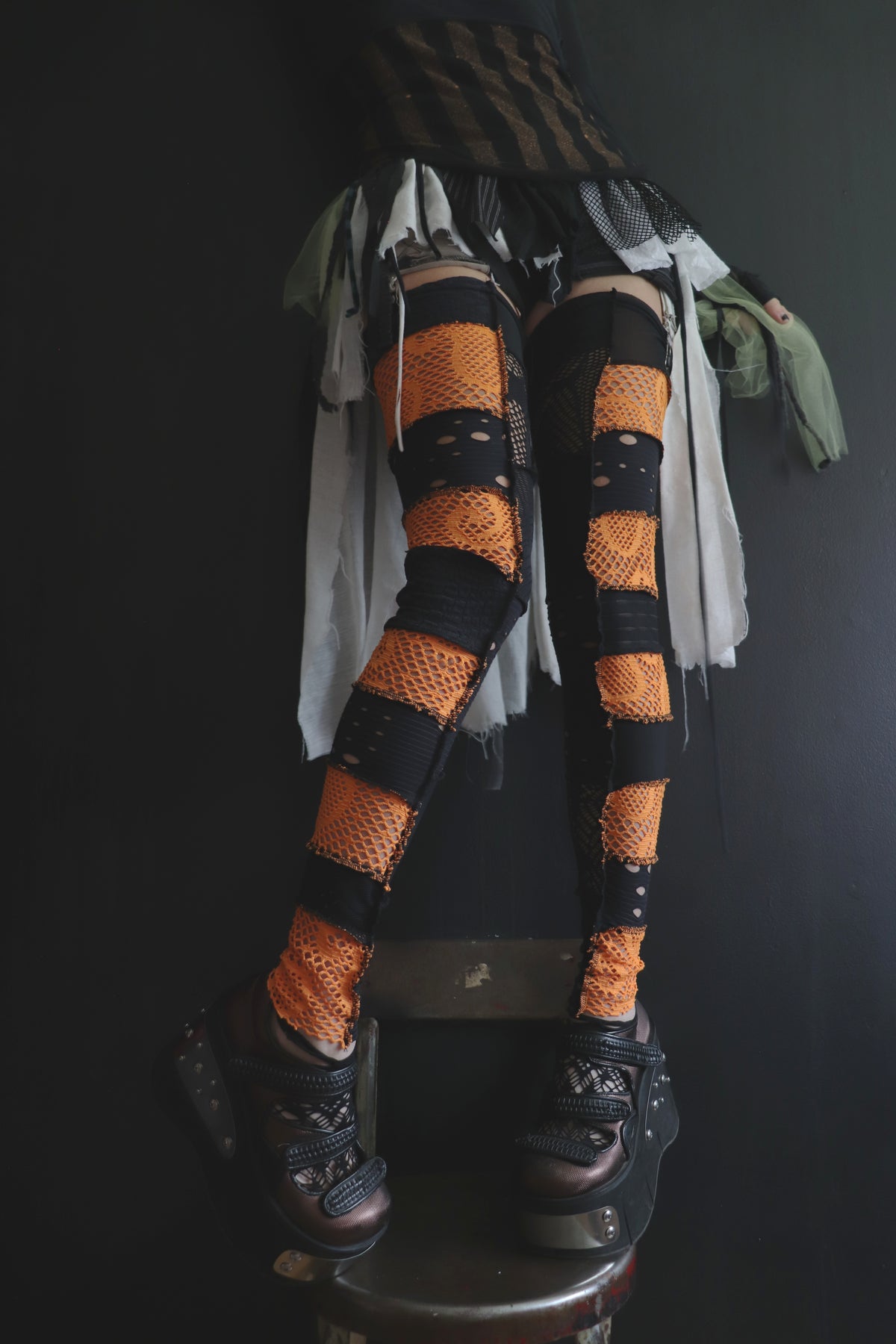 StayedUpTheWholeNight (One Size) Footless Thigh High Stockings Spooky Mix