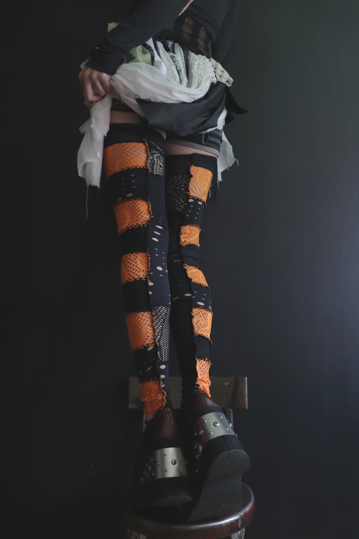 StayedUpTheWholeNight (One Size) Footless Thigh High Stockings Spooky Mix