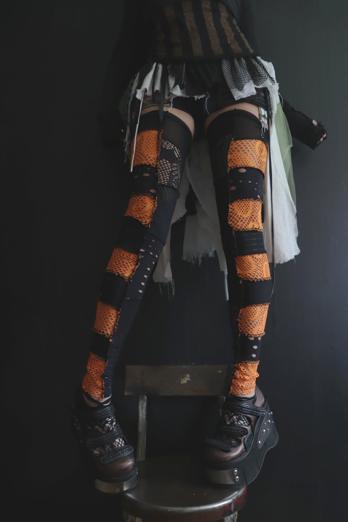 StayedUpTheWholeNight (One Size) Footless Thigh High Stockings Spooky Mix