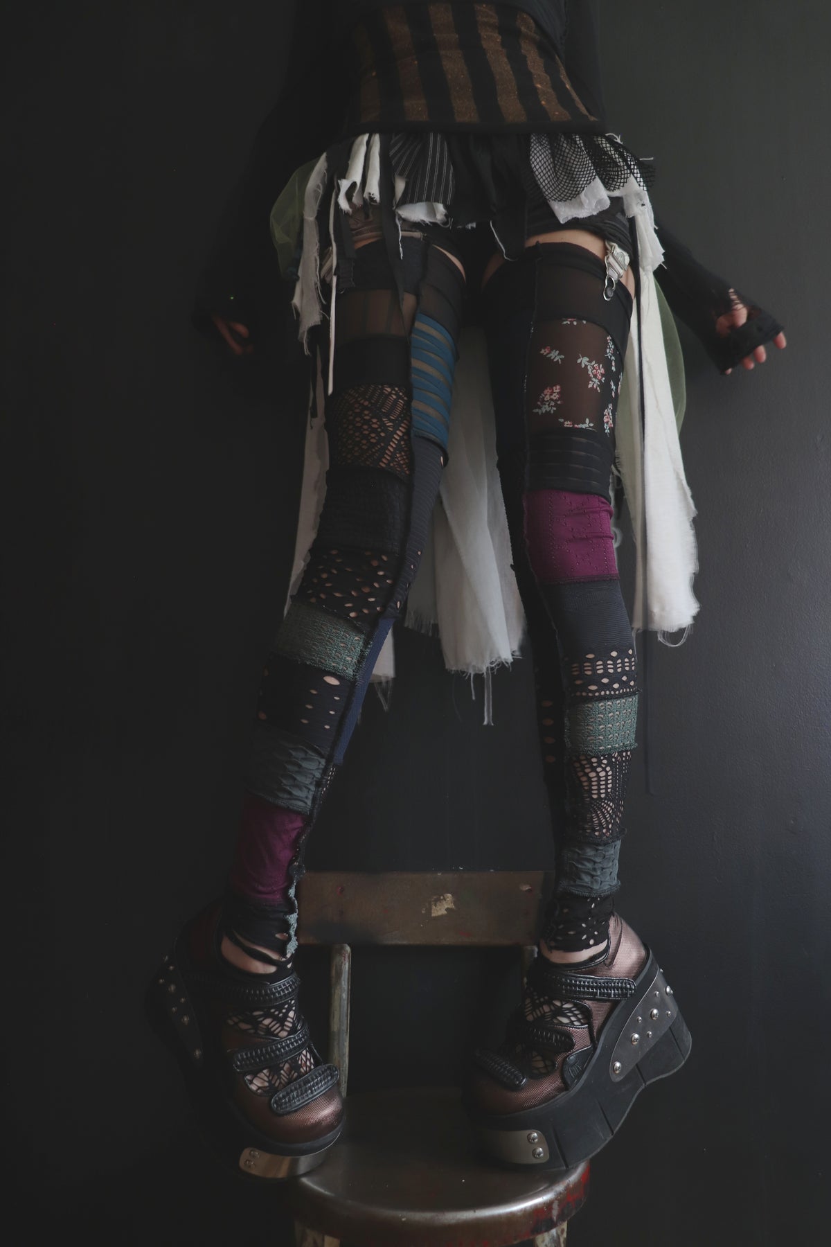 YouCallMeOnceCallMeTwice (One Size) Footless Thigh High Stockings Moody Garden Mix