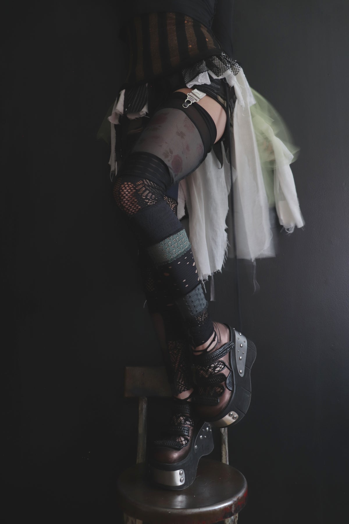 StayedUpTheWholeNight (One Size) Footless Thigh High Stockings Dreary Rose Mix