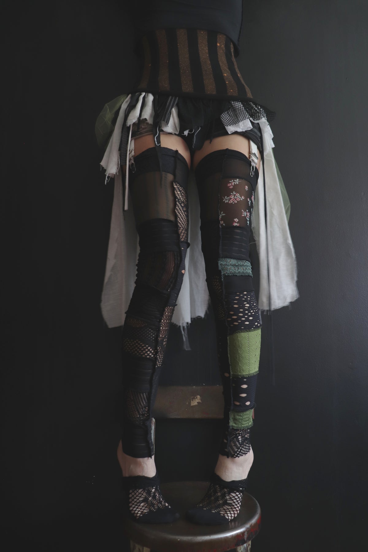 YouGetTheBusyTone (One Size) Footless Thigh High Stockings Little Green Mix