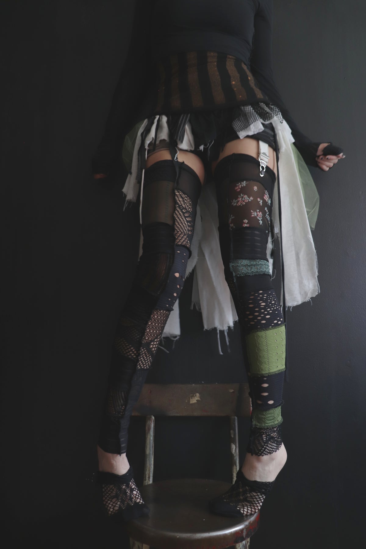 YouGetTheBusyTone (One Size) Footless Thigh High Stockings Little Green Mix