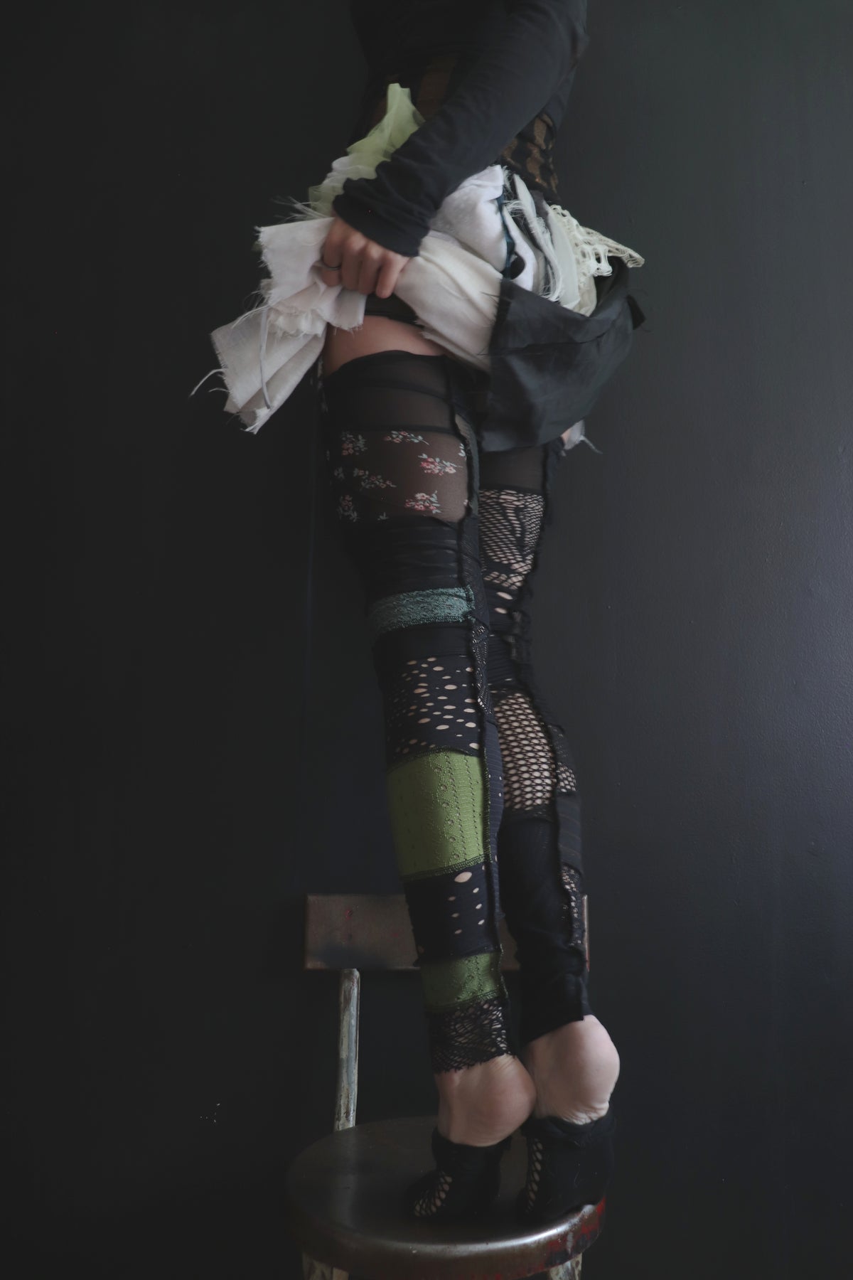 YouGetTheBusyTone (One Size) Footless Thigh High Stockings Little Green Mix