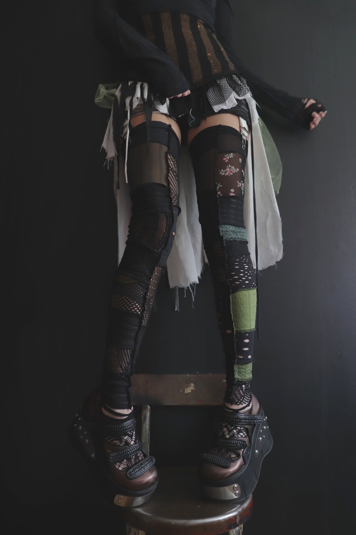 YouGetTheBusyTone (One Size) Footless Thigh High Stockings Little Green Mix