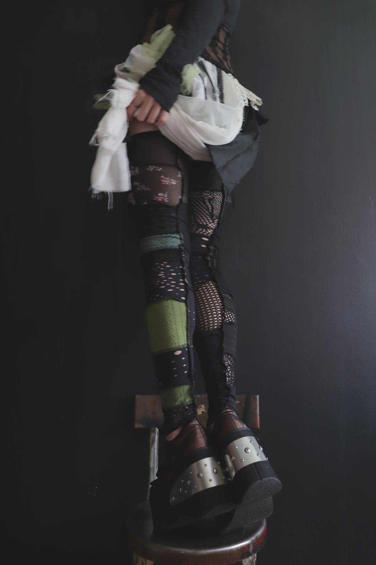 YouGetTheBusyTone (One Size) Footless Thigh High Stockings Little Green Mix