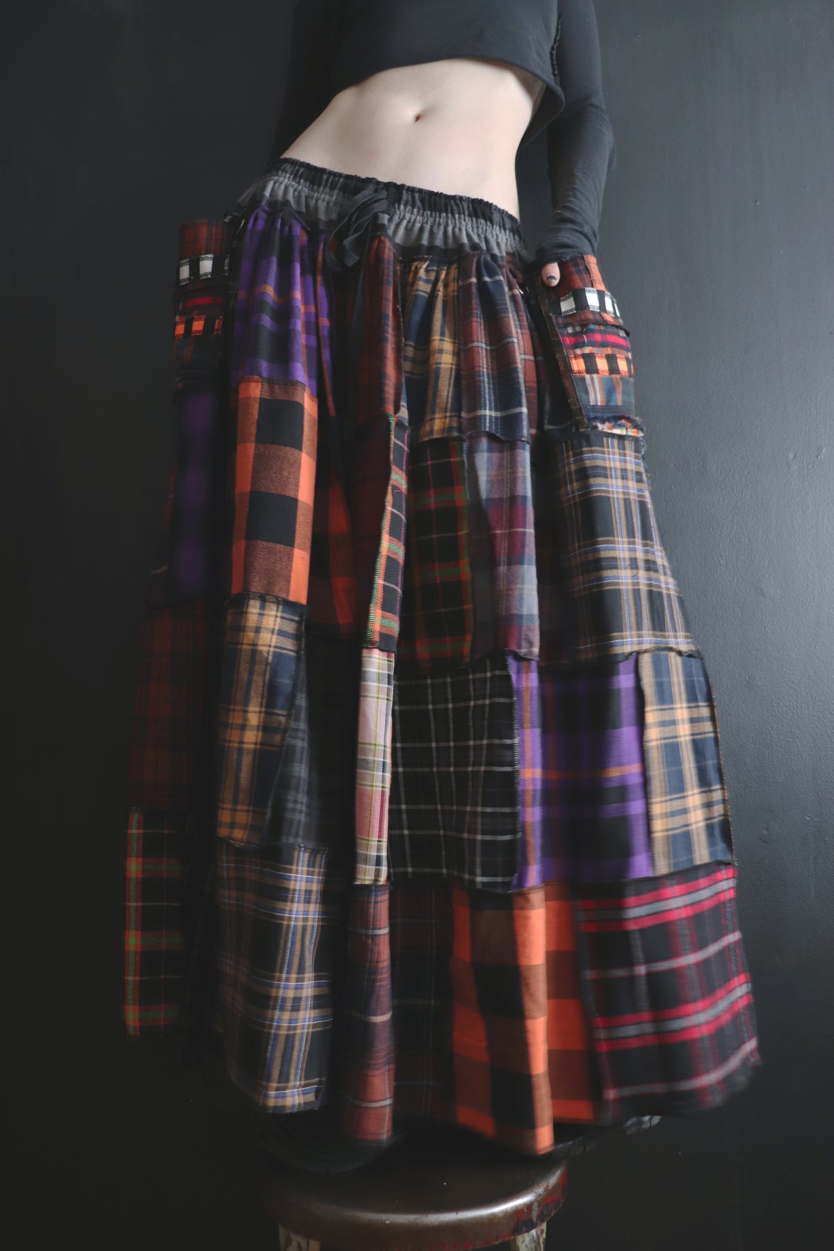 ShesAPeachShesADollShesAPalOfMine(One Size) Cotton Patch Quilt Floor Length Skirt With Pockets