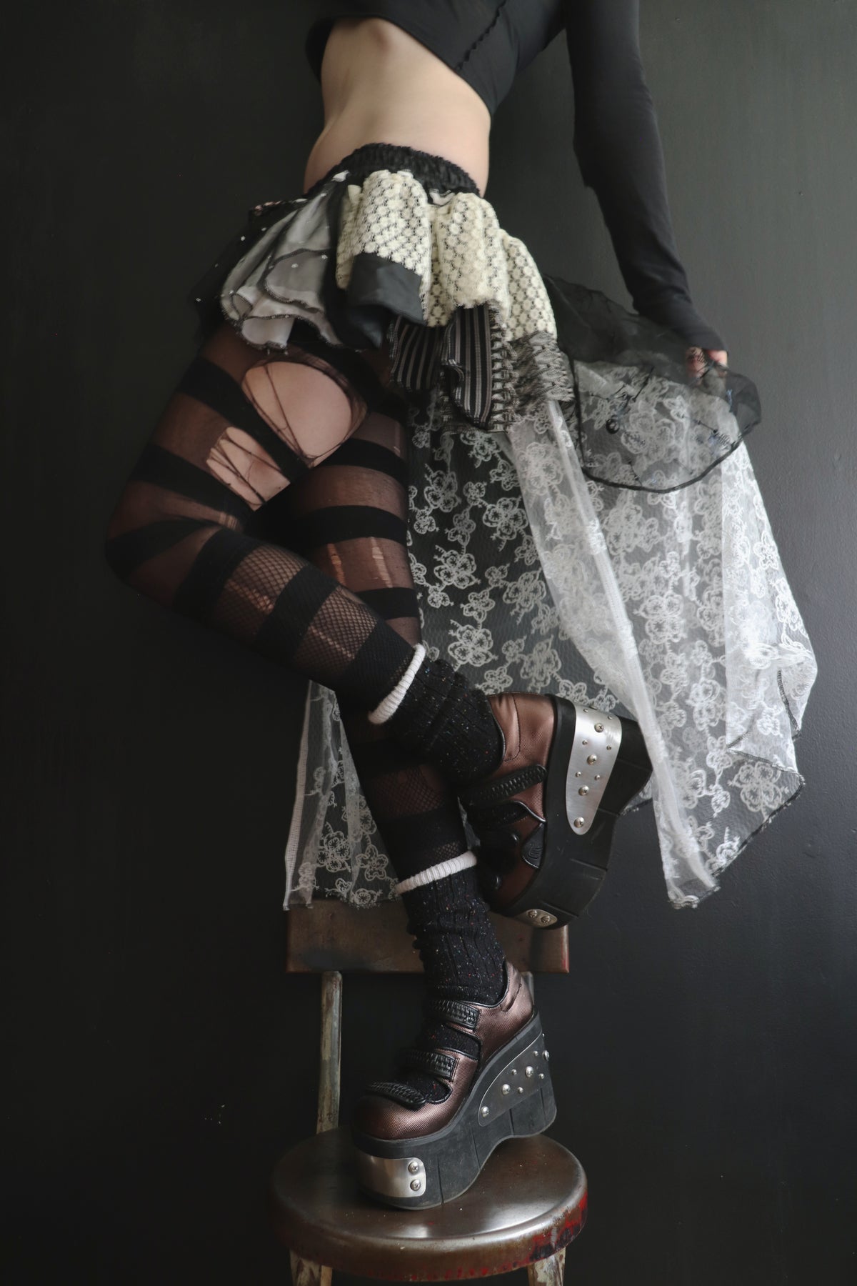 WillNeverEverMakeItBoring(One Size) Tattered Sheer And Lace Layering Skirt