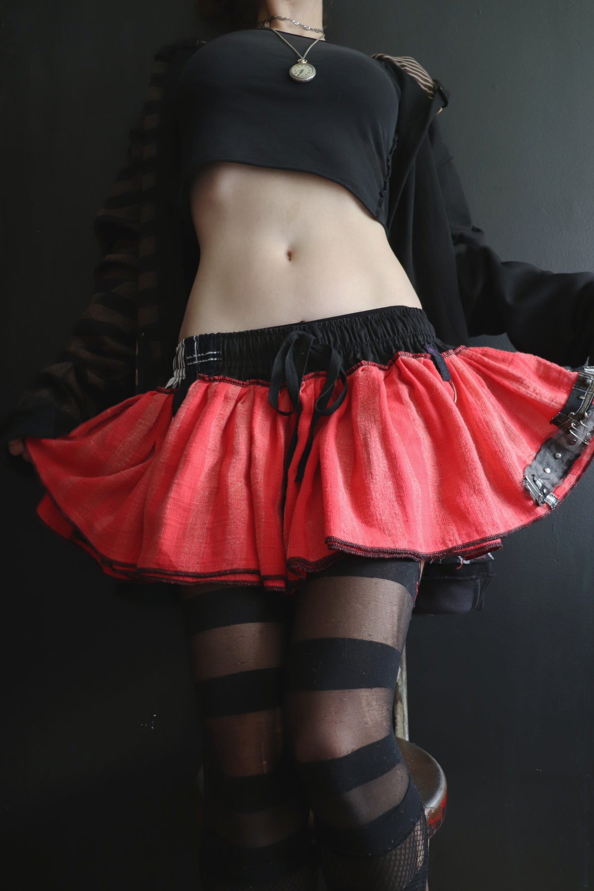WhenSheComesAroundExploring (One Size) Cotton Patch Mini Skirt With Pockets Bigtop Stripes