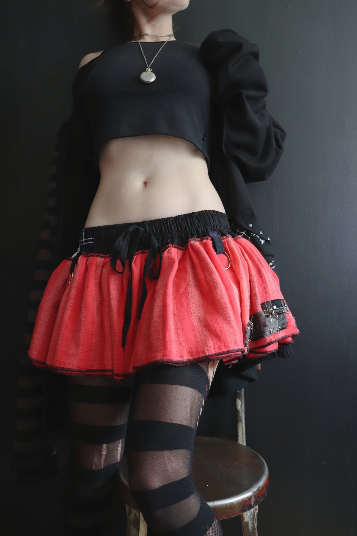WhenSheComesAroundExploring (One Size) Cotton Patch Mini Skirt With Pockets Bigtop Stripes