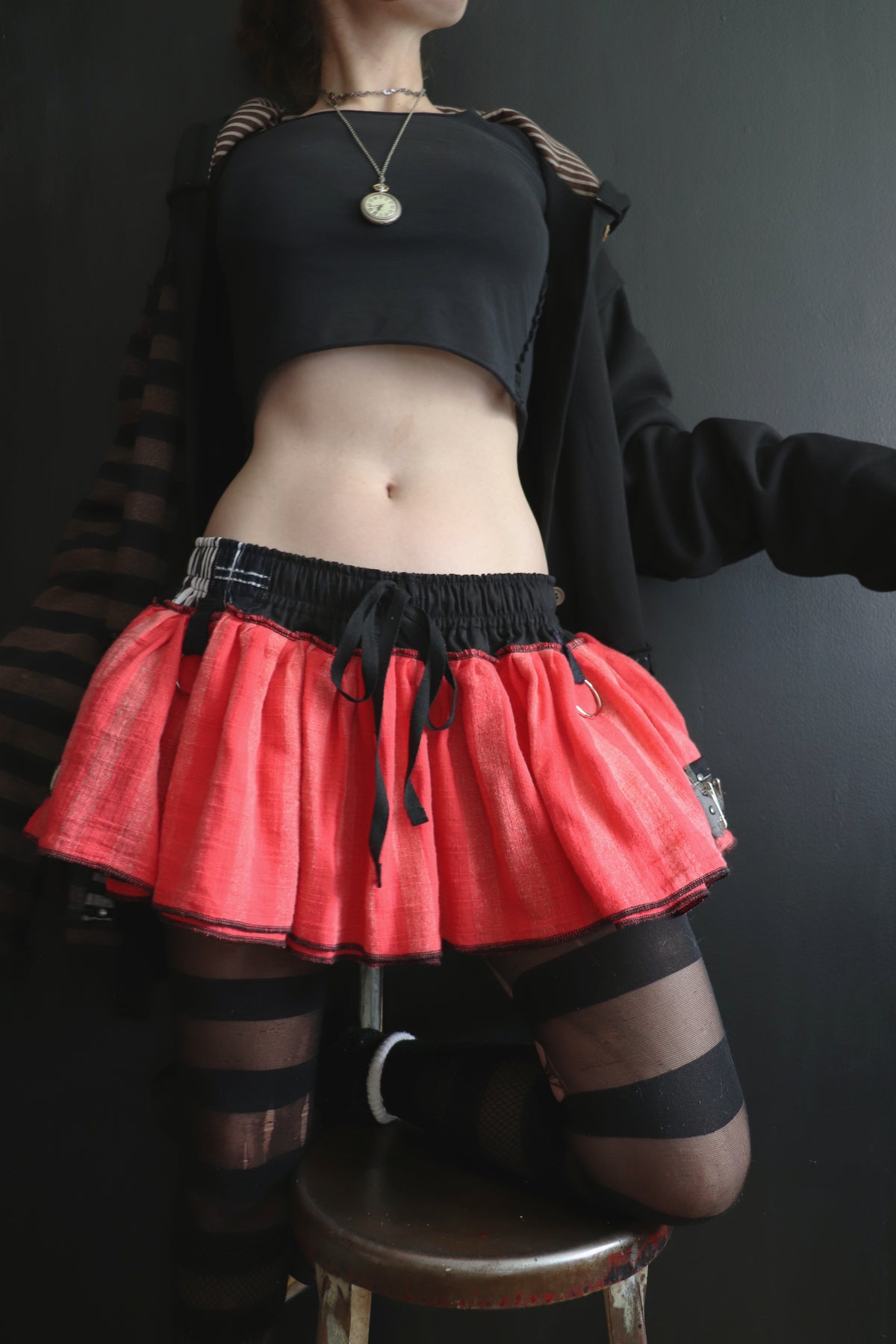 WhenSheComesAroundExploring (One Size) Cotton Patch Mini Skirt With Pockets Bigtop Stripes