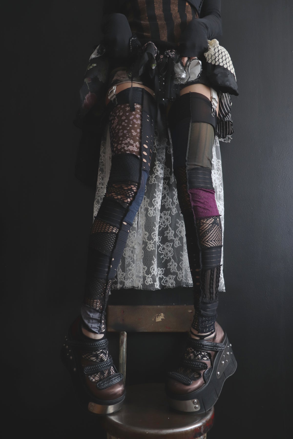 ILieAwakeAndThinkOfThat (One Size) Footless Thigh High Stockings Moody Garden Mix