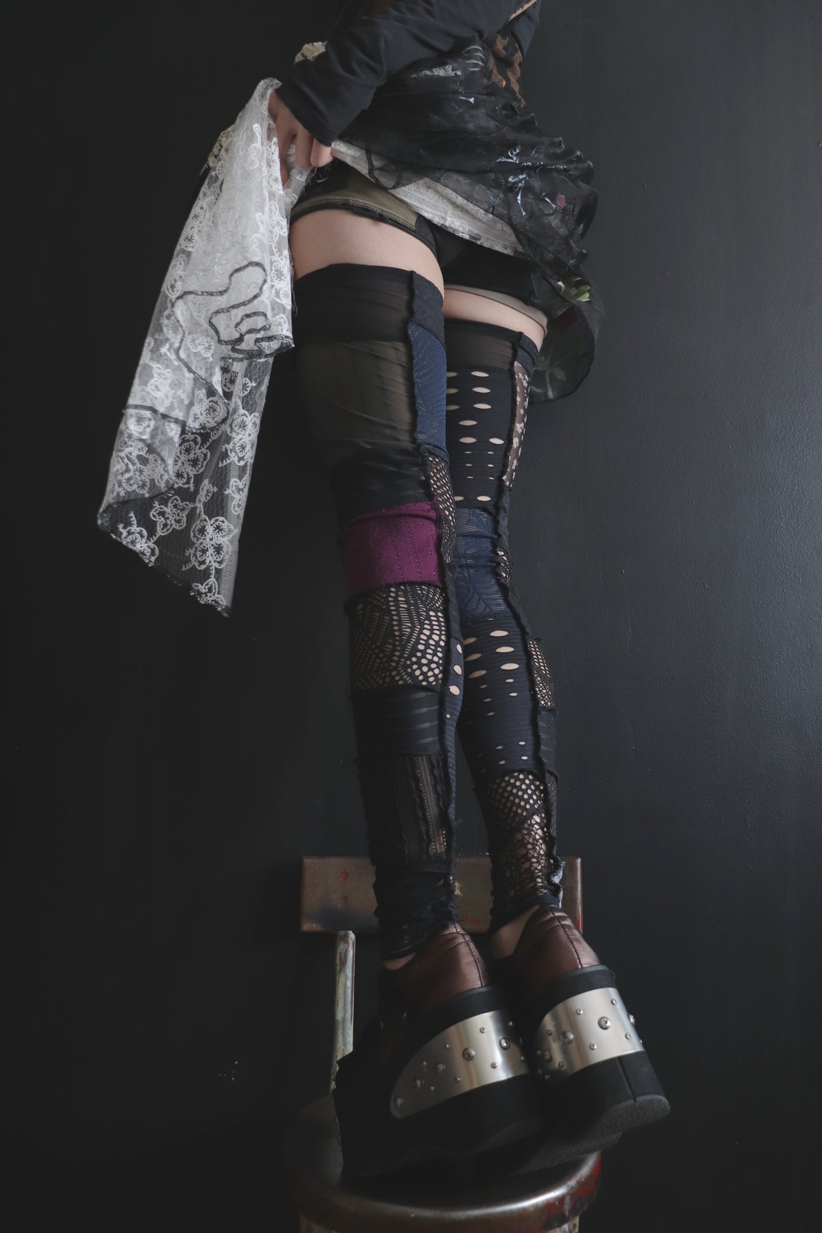 ILieAwakeAndThinkOfThat (One Size) Footless Thigh High Stockings Moody Garden Mix