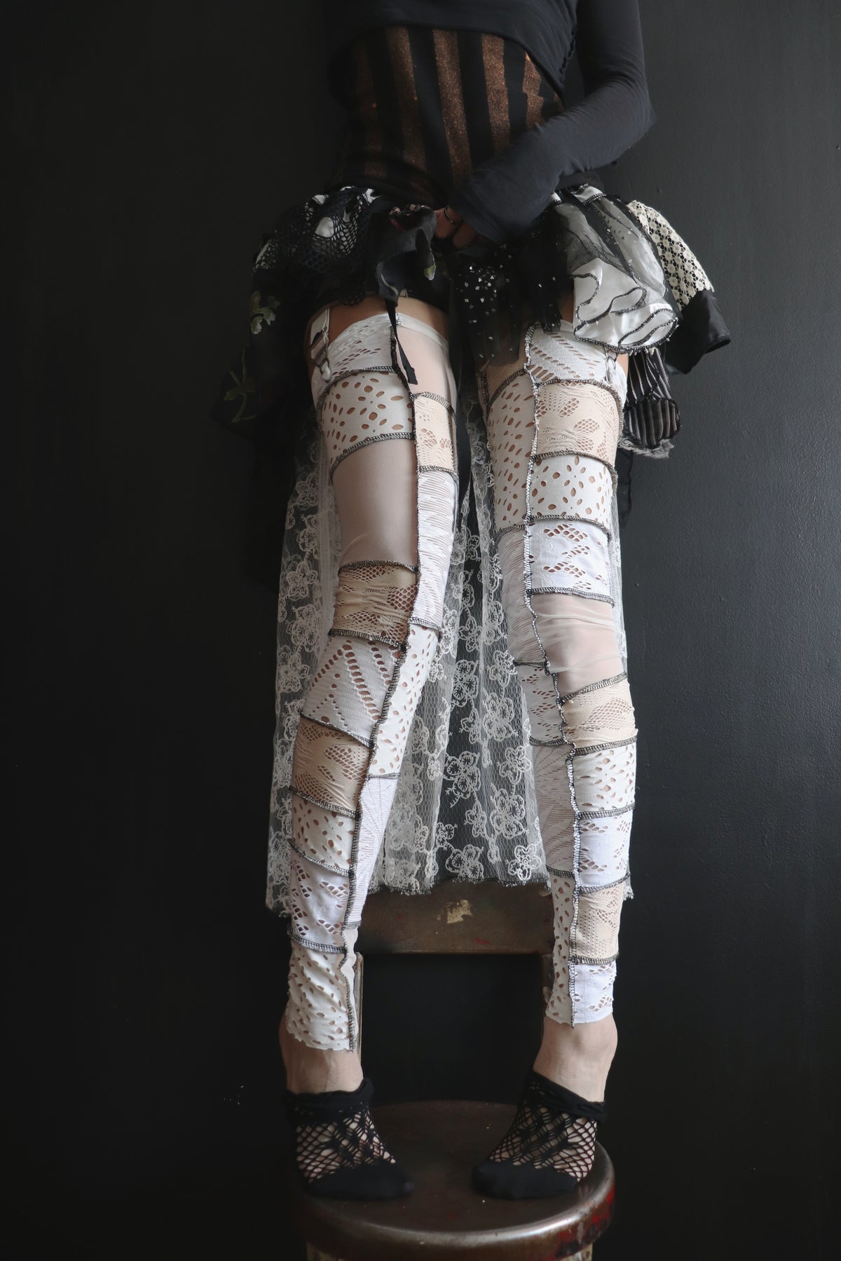 TheWhitestFlowersTheyBoughtAndThenLaidDown (One Size) Footless Thigh High Stockings Mummy Mix