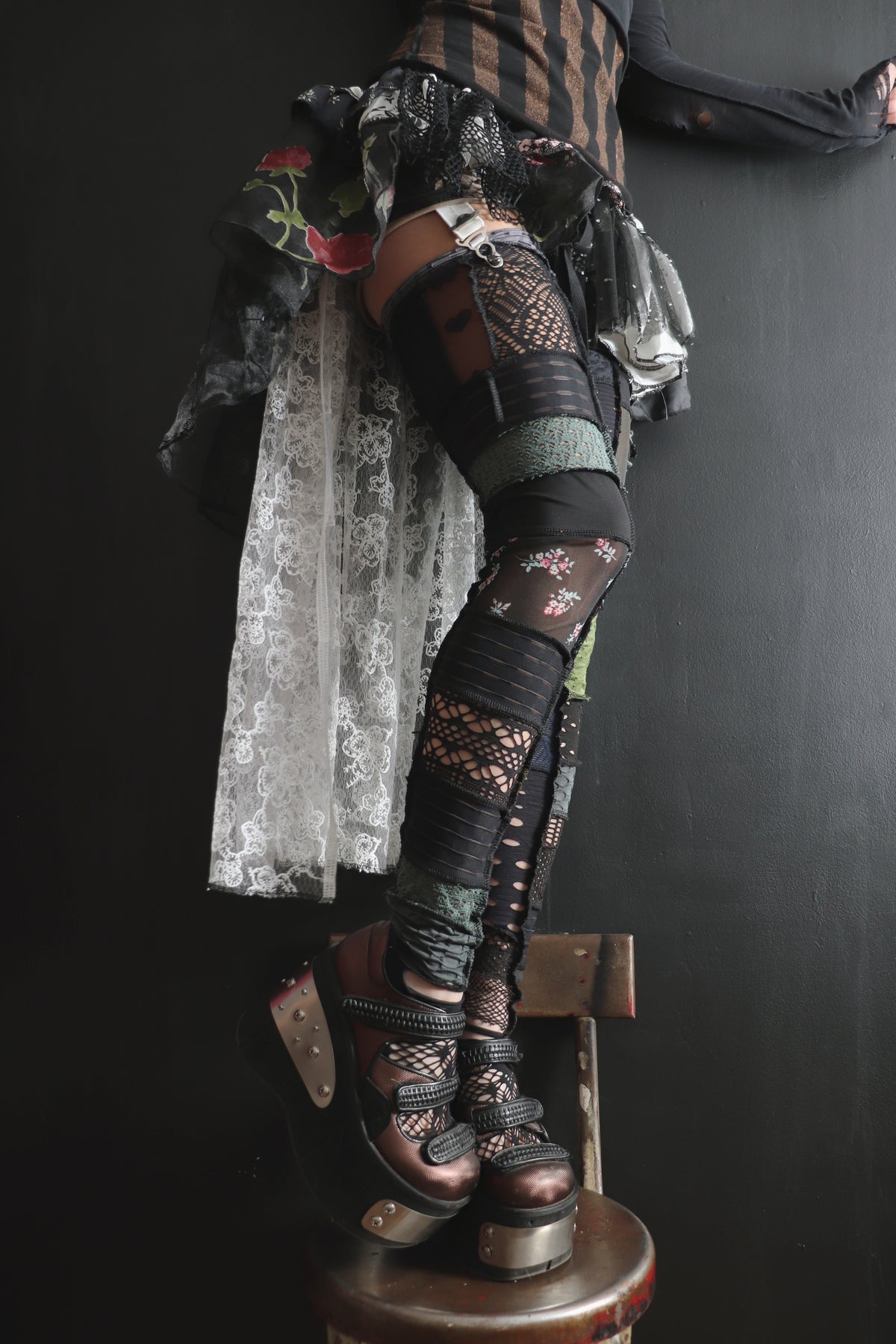 YouWouldveSmiledAtItAllIfYouSawThat (One Size) Footless Thigh High Stockings Little Green Mix