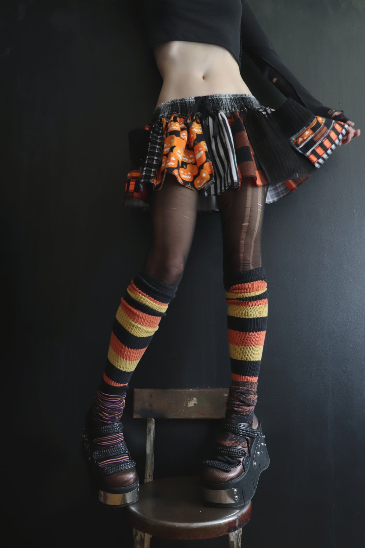 IStillThinkOfYou (One Size) Cotton Patch Mini Skirt With Pockets Jack O Lantern Love