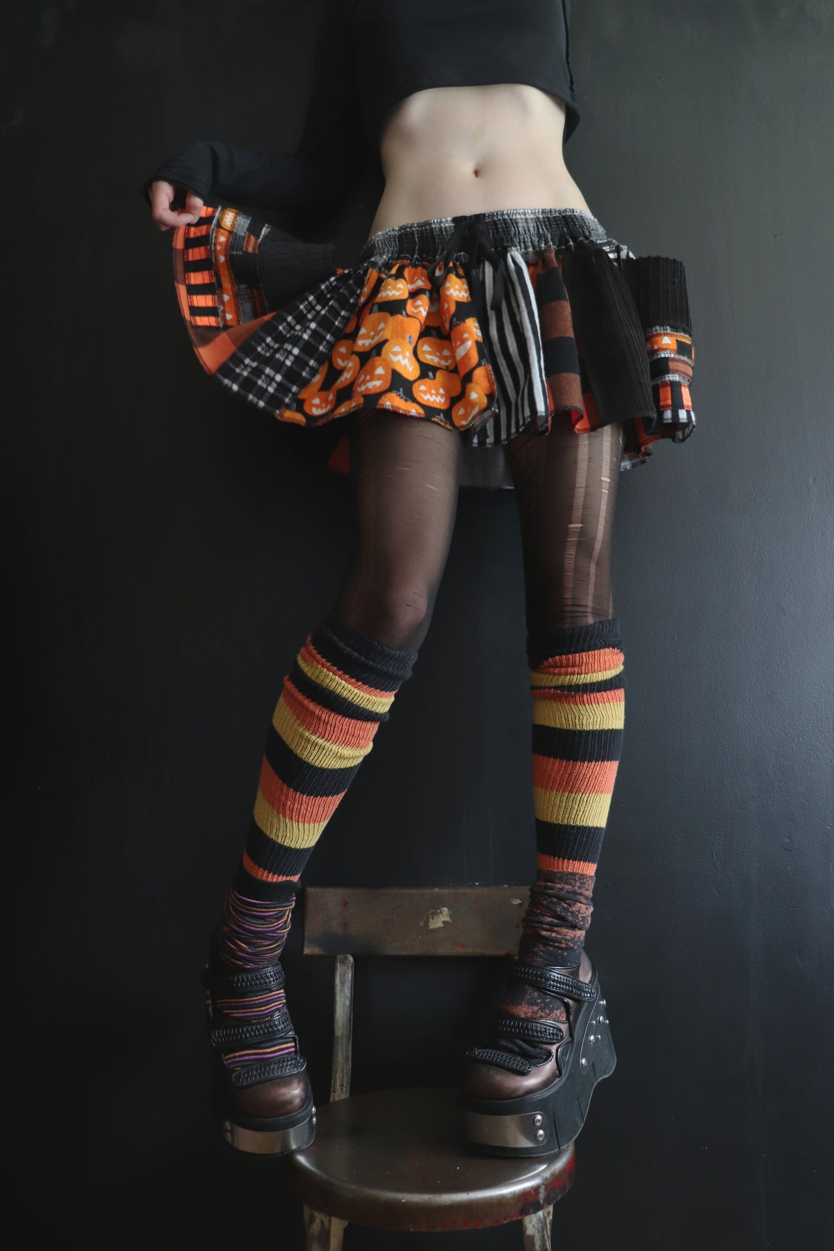 IStillThinkOfYou (One Size) Cotton Patch Mini Skirt With Pockets Jack O Lantern Love