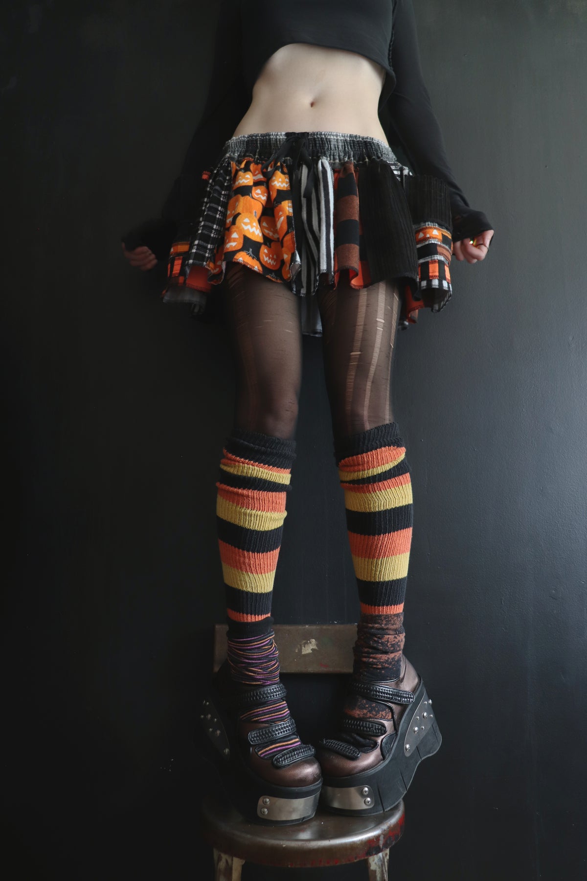 IStillThinkOfYou (One Size) Cotton Patch Mini Skirt With Pockets Jack O Lantern Love