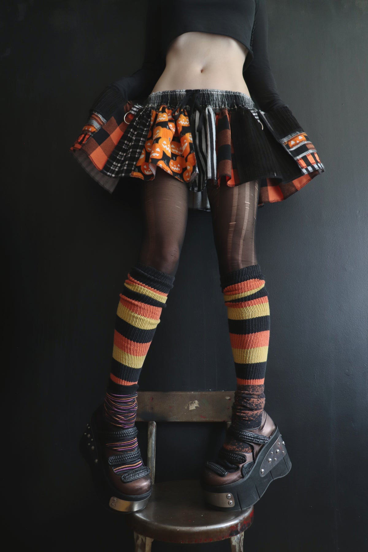 IStillThinkOfYou (One Size) Cotton Patch Mini Skirt With Pockets Jack O Lantern Love