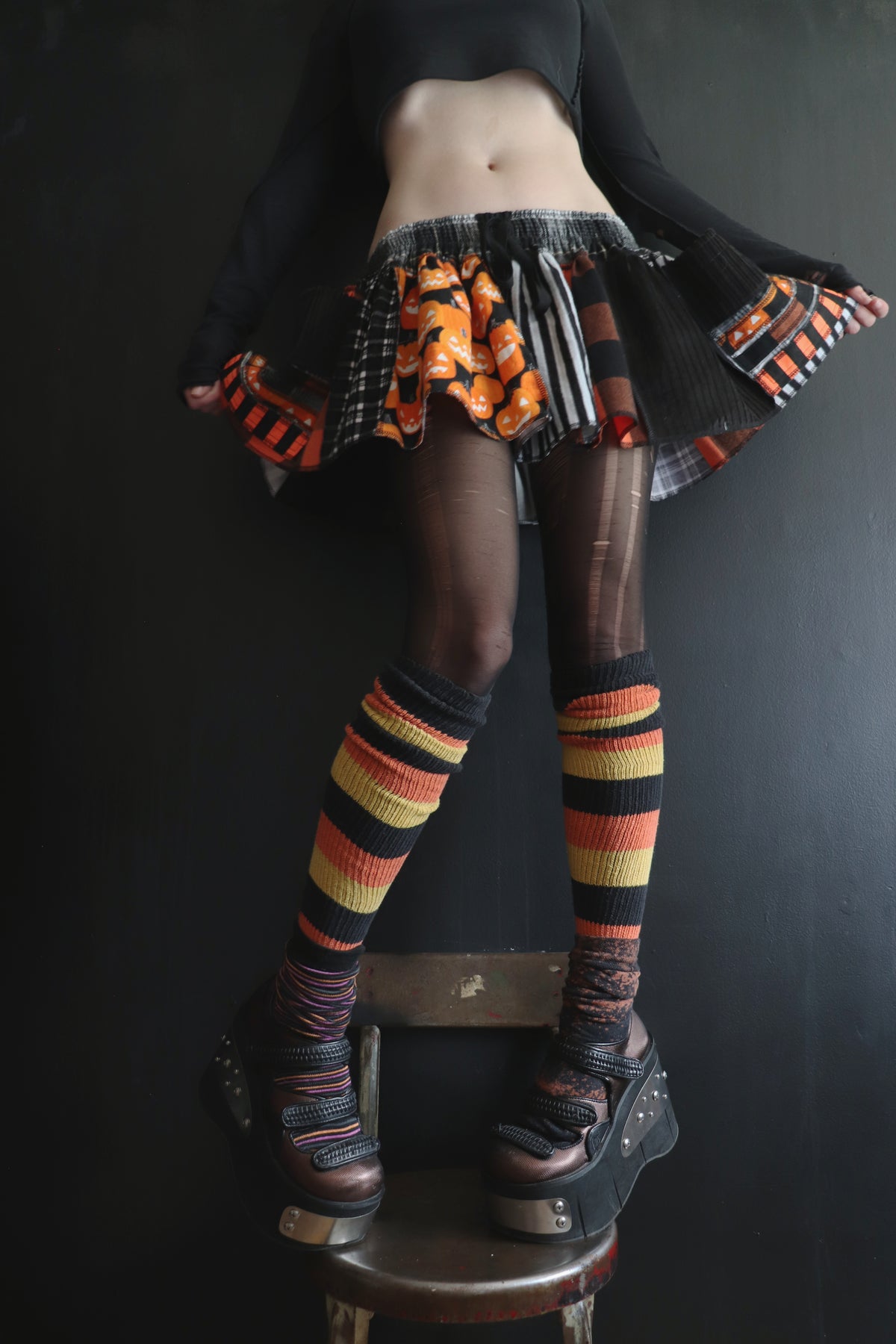 IStillThinkOfYou (One Size) Cotton Patch Mini Skirt With Pockets Jack O Lantern Love