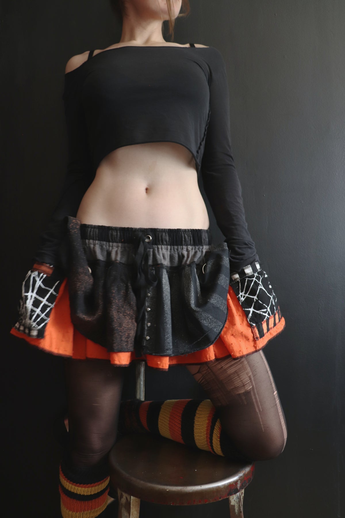 ASilenceYouCouldName (One Size) Cotton Patch Ultra Mini Skirt With Pockets Subtle Spooky Mix
