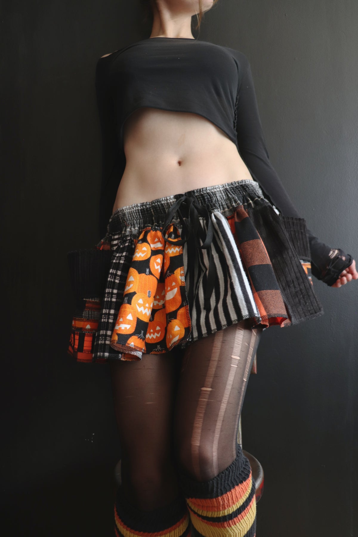 IStillThinkOfYou (One Size) Cotton Patch Mini Skirt With Pockets Jack O Lantern Love