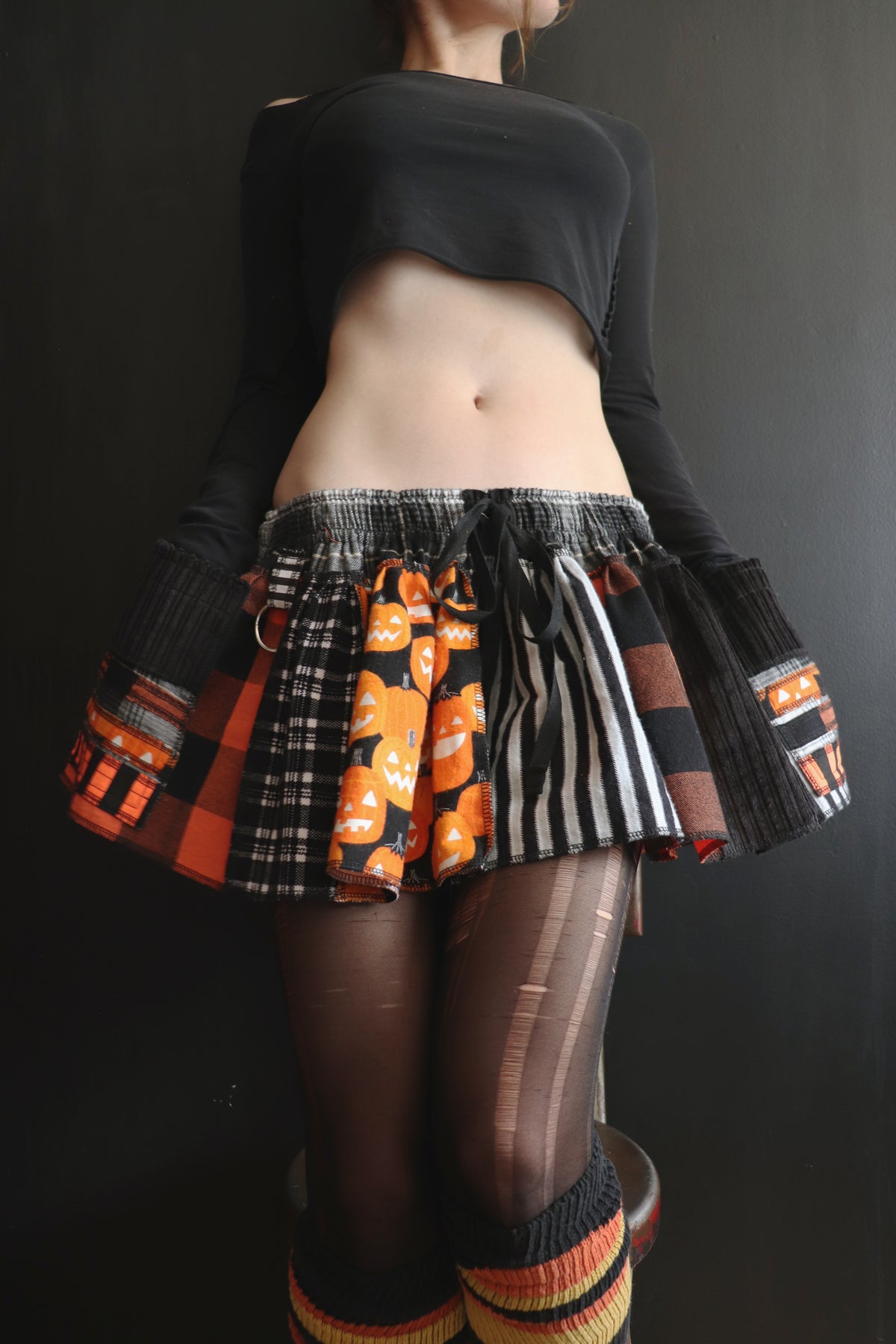 IStillThinkOfYou (One Size) Cotton Patch Mini Skirt With Pockets Jack O Lantern Love